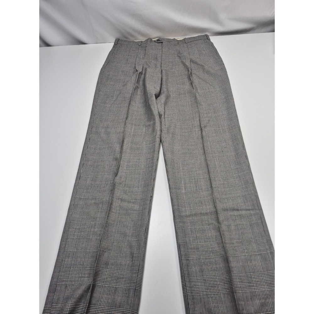 VTG John Alexander Dress Pants Men's 40x36 Gray Wool Plaid Pleated Made In USA